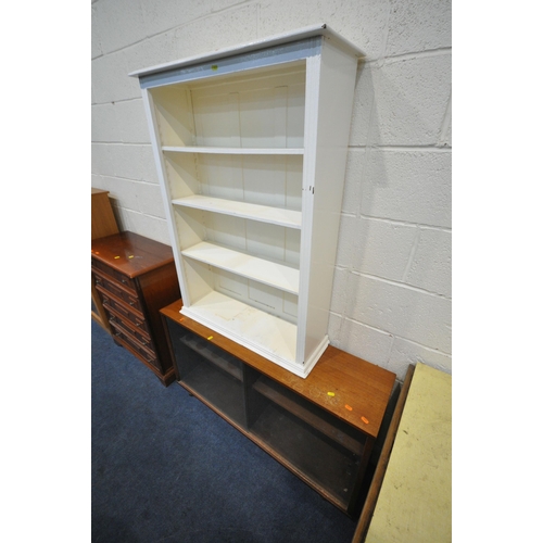 1272 - A 20TH CENTURY FORMICA TOP DROP LEAF TABLE, with a single drawer, a mid-century teak bookcase, with ... 