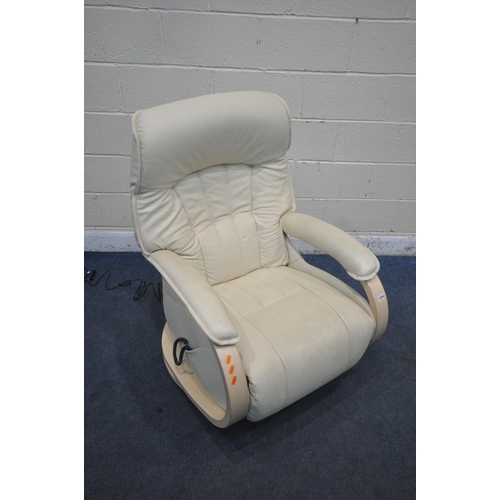 1279 - A HIMOLLA MOSEL ELECTRIC RECLINER ARMCHAIR, with cream leather upholstery, on a swivel base, width 7... 