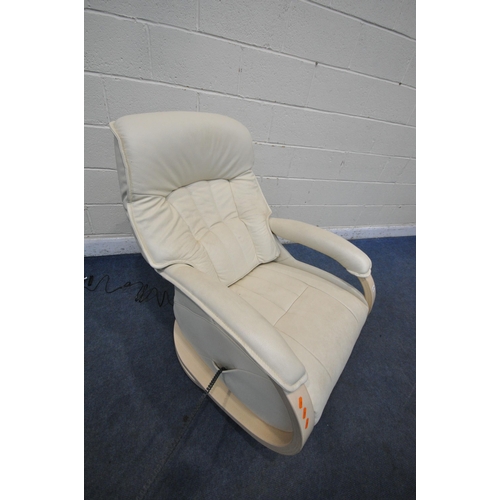 1279 - A HIMOLLA MOSEL ELECTRIC RECLINER ARMCHAIR, with cream leather upholstery, on a swivel base, width 7... 