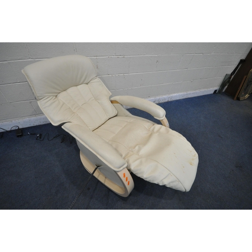 1279 - A HIMOLLA MOSEL ELECTRIC RECLINER ARMCHAIR, with cream leather upholstery, on a swivel base, width 7... 