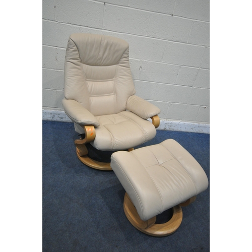 1280 - A HIMOLLA MOSEL ZEROSTRESS RECLINING ARMCHAIR, with cream leather upholstery, on a spinning base, wi... 