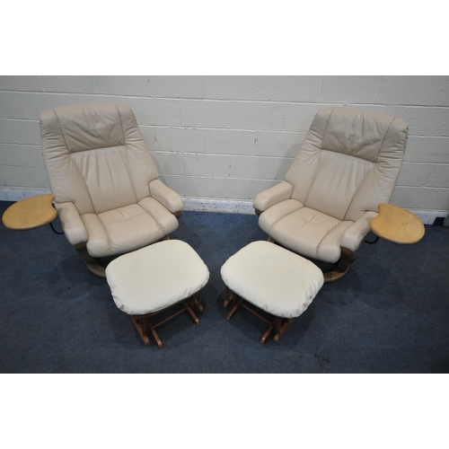 1281 - A PAIR OF HIMOLLA MOSEL ZEROSTRESS RECLINING ARMCHAIRS, with cream leather upholstery, an articulate... 