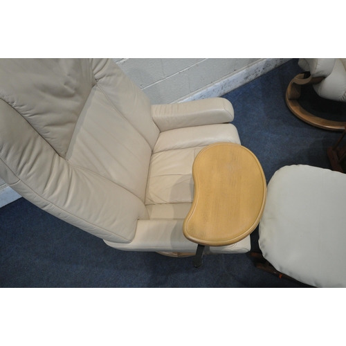 1281 - A PAIR OF HIMOLLA MOSEL ZEROSTRESS RECLINING ARMCHAIRS, with cream leather upholstery, an articulate... 