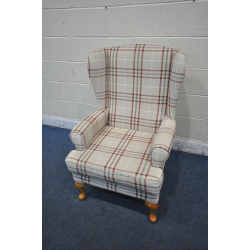 1282 - A HSL BEIGE AND TARTAN UPHOLSTERED ARMCHAIR, width 72cm x depth 74cm x height 105cm (condition repor... 