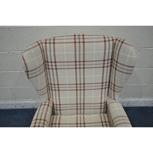 1282 - A HSL BEIGE AND TARTAN UPHOLSTERED ARMCHAIR, width 72cm x depth 74cm x height 105cm (condition repor... 