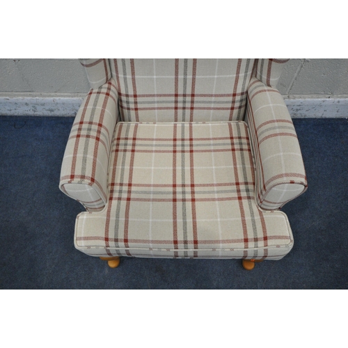 1282 - A HSL BEIGE AND TARTAN UPHOLSTERED ARMCHAIR, width 72cm x depth 74cm x height 105cm (condition repor... 