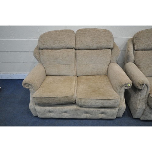 1283 - A PAIR OF G PLAN BROWN UPHOLSTERED TWO SEATER SOFAS, length 134cm x depth 97cm x height 100cm (condi... 