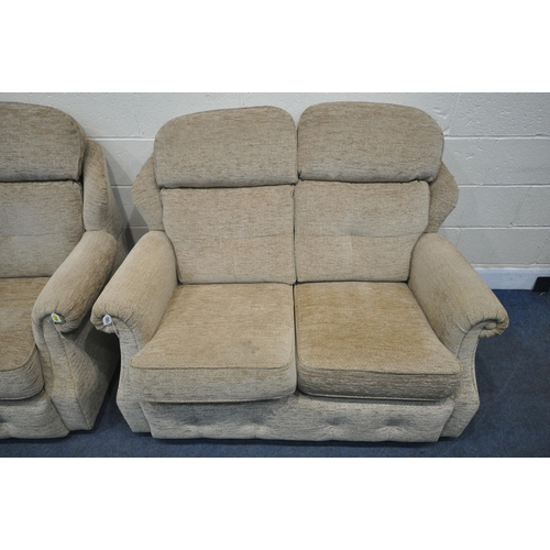 1283 - A PAIR OF G PLAN BROWN UPHOLSTERED TWO SEATER SOFAS, length 134cm x depth 97cm x height 100cm (condi... 