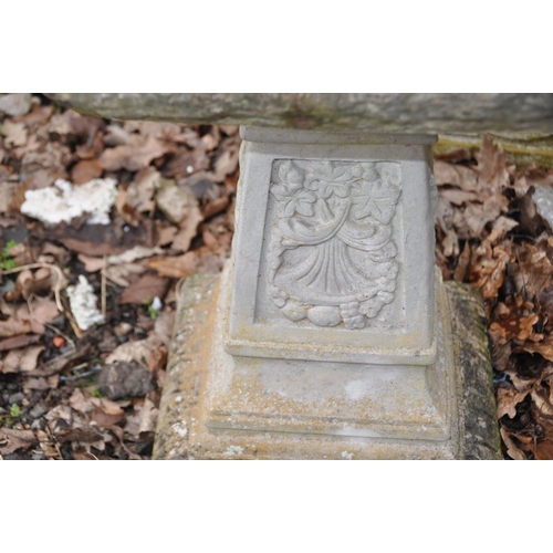 1010 - A MODERN COMPOSITE BIRD BATH with tapered square base and 38cm square top height 56cm