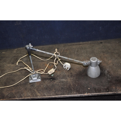 1058 - A VINTAGE INDUSTRIAL ARTICULATED INSPECTION LAMP with textures silver finish, a single joint and adj... 