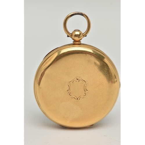 33 - AN EARLY 20TH CENTURY 18CT GOLD OPEN FACE POCKET WATCH, key wound movement, round white dial, unsign... 