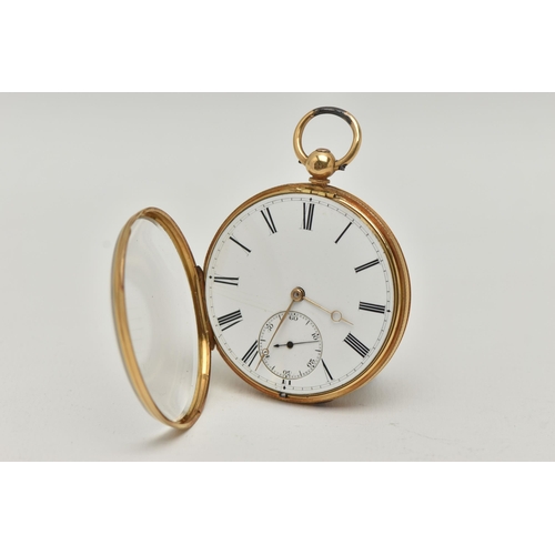 33 - AN EARLY 20TH CENTURY 18CT GOLD OPEN FACE POCKET WATCH, key wound movement, round white dial, unsign... 