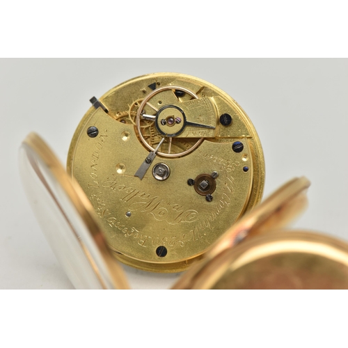 33 - AN EARLY 20TH CENTURY 18CT GOLD OPEN FACE POCKET WATCH, key wound movement, round white dial, unsign... 