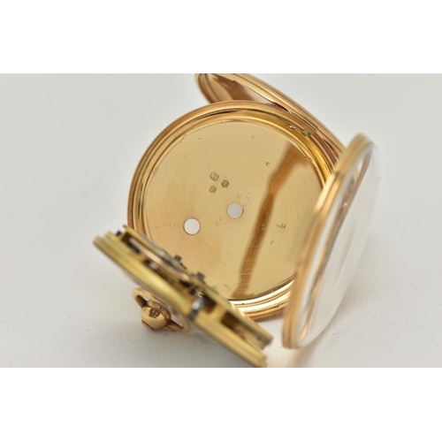 33 - AN EARLY 20TH CENTURY 18CT GOLD OPEN FACE POCKET WATCH, key wound movement, round white dial, unsign... 