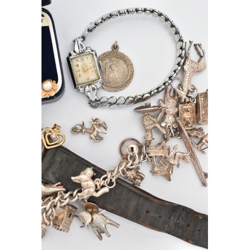 58 - A SMALL ASSORTMENT OF JEWELLERY, to include a pair of yellow metal and cultured pearl earrings, unma... 