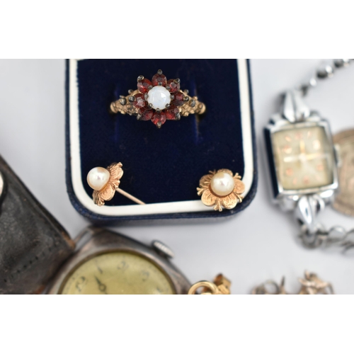 58 - A SMALL ASSORTMENT OF JEWELLERY, to include a pair of yellow metal and cultured pearl earrings, unma... 