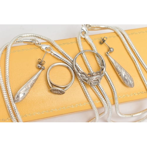 83 - ASSORTED WHITE METAL JEWELLERY, to include two snake chains, both fitted with tags stamped 925, leng... 