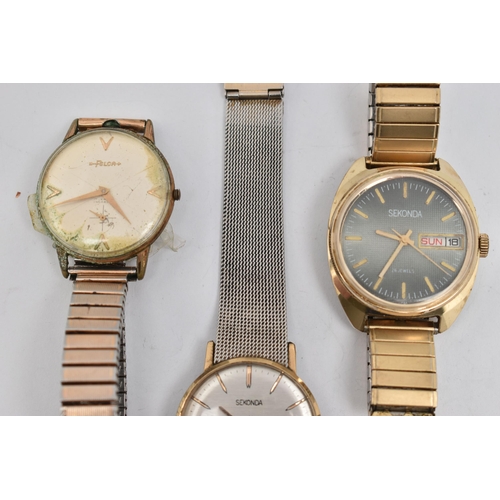 85 - FIVE ASSORTED WATCHES, five mechanical movement watches, names to include Sekonda, Avia, Felca and T... 