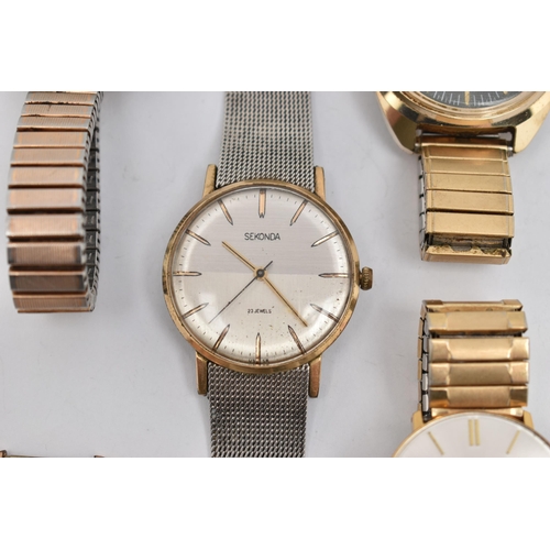 85 - FIVE ASSORTED WATCHES, five mechanical movement watches, names to include Sekonda, Avia, Felca and T... 