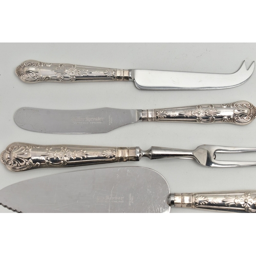 102 - A SELECTION OF SILVERWARE, to include a childrens silver knife and fork set, engraved detail to the ... 