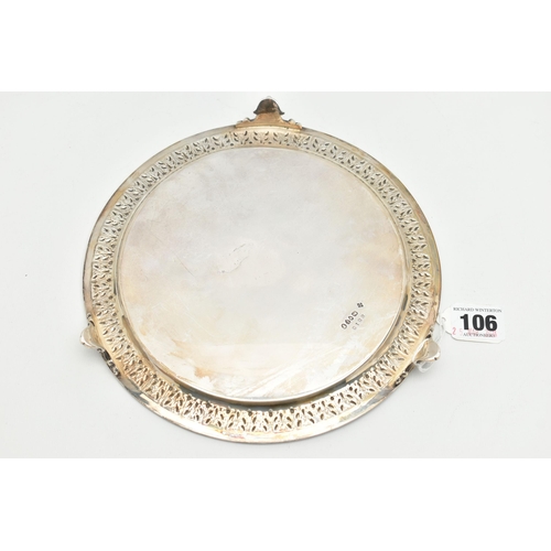 106 - A LATE VICTORIAN SILVER SALVER, circular form, gadrooned border with engraved floral and foliage det... 