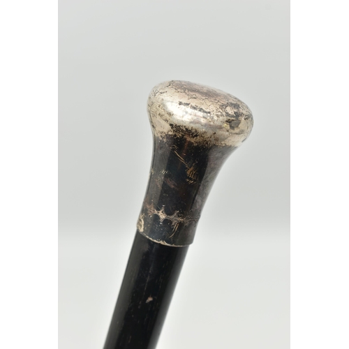 109 - A SILVER AN EBONISED WOOD SWAGGER STICK, silver pommel with a small etched pattern, hallmark 'B.G' (... 