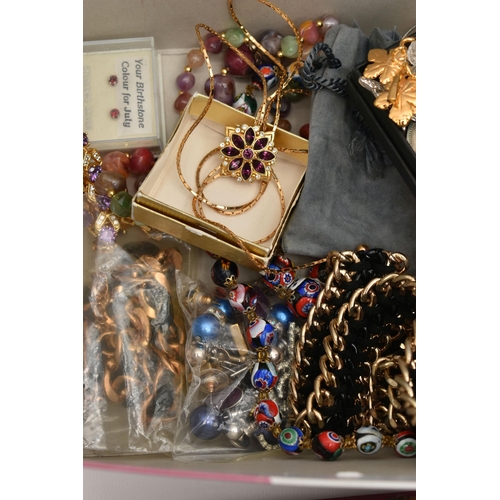 111 - A BOX OF ASSORTED SILVER, COSTUME JEWELLERY, COINS AND ITEMS, to include a boxed white metal abalone... 