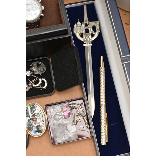 120 - A SELECTION OF MAINLY COSTUME JEWELLERY AND WATCHES, to include a stainless steel Michael Kors wrist... 