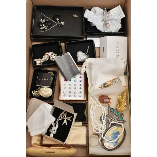 121 - A BOX OF ASSORTED COSTUME JEWELLERY AND ITEMS, to include two Robertsons Jam, enamel mascot pin badg... 