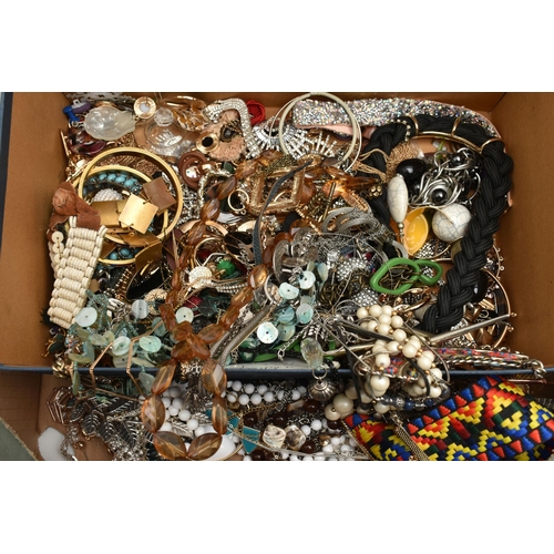 135 - A LARGE SELECTION OF MODERN COSTUME JEWELLERY, to include beaded necklaces, bangles, earrings, brace... 