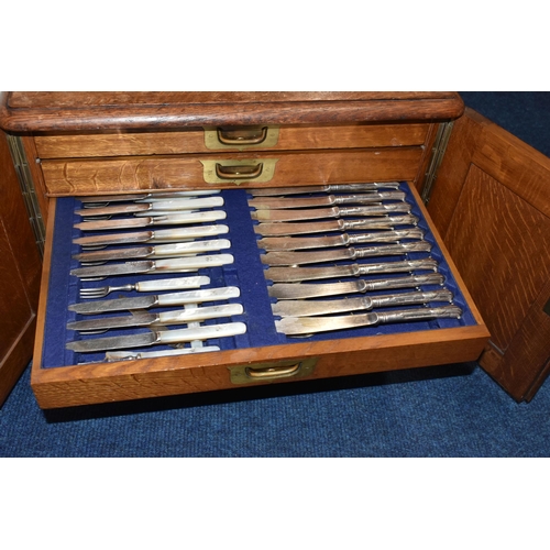 136 - A MAPPIN AND WEBB LARGE CANTEEN OF CUTLERY, a large wooden case with hinged doors, five drawers, enc... 