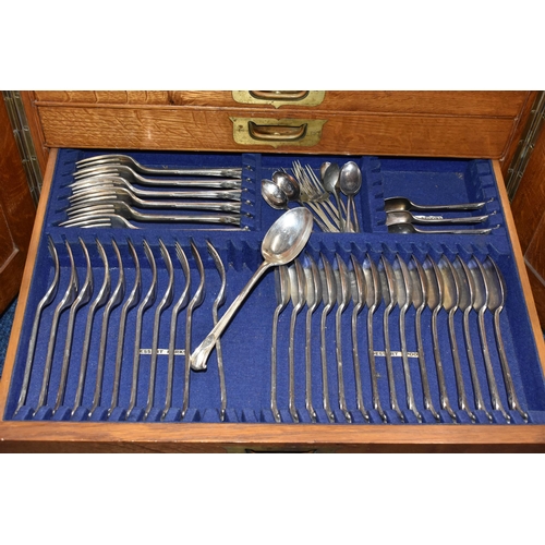 136 - A MAPPIN AND WEBB LARGE CANTEEN OF CUTLERY, a large wooden case with hinged doors, five drawers, enc... 