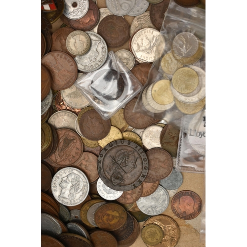 139 - A CLARKS SHOE BOX OF AMOUNTS OF WORLD COINS, to include Morocco 1903 Silver 1/4 Rial, Emanuele III O... 