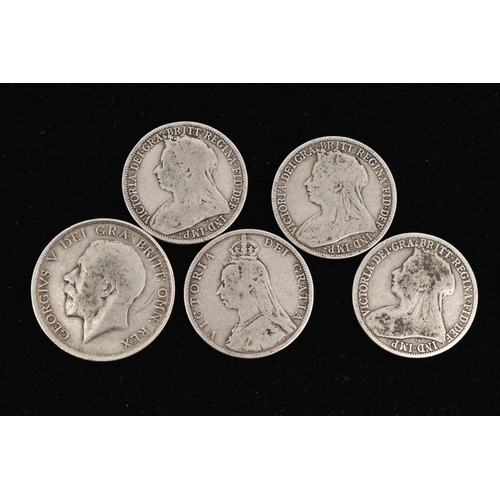 147 - A SMALL AMOUNT OF .925 SILVER COINS, to include 4x Victoria Florin coins, together with a 1911 Georg... 