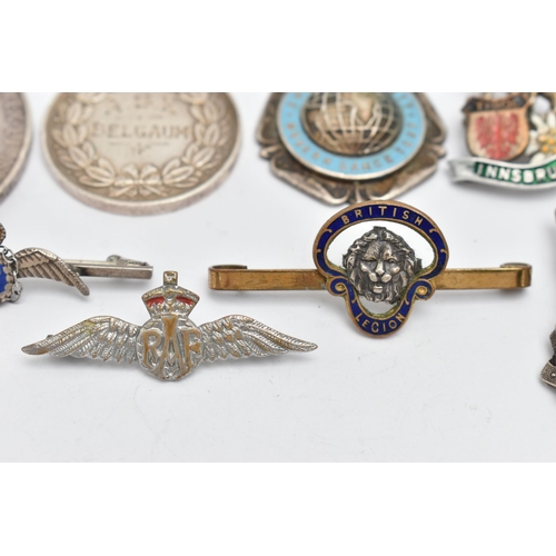 155 - A SELECTION OF MEDALS AND BROOCHES, to include a George VI medal 'For Efficient Service,' edge stamp... 