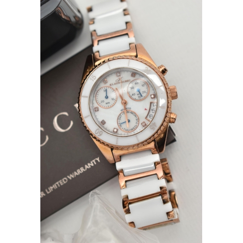 87 - THREE LADIES DESIGNER WRISTWATCHES, to include a stainless steel Gucci watch with mother of pearl fa... 