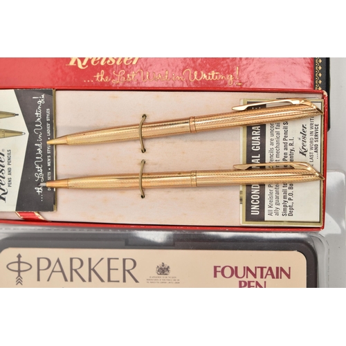 92 - AN ASSORTMENT OF PENS AND PENCILS, to include two cased sets of 'Kreisler' 18ct gold plated ball poi... 