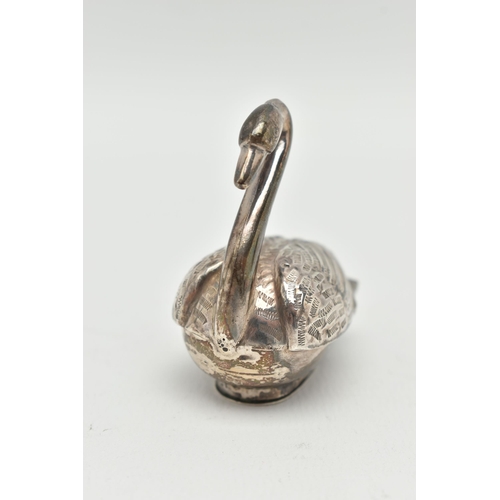 99 - A DUTCH SILVER SWAN NOVELTY BOX, approximate height 51mm, hinged base, Dutch export and duty hallmar... 