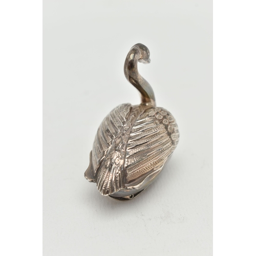 99 - A DUTCH SILVER SWAN NOVELTY BOX, approximate height 51mm, hinged base, Dutch export and duty hallmar... 