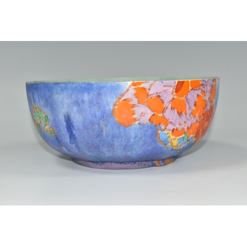 326 - A CLARICE CLIFF INSPIRATION CLOVRE 'WATER LILY' PATTERN BOWL, painted with multicoloured flowers on ... 