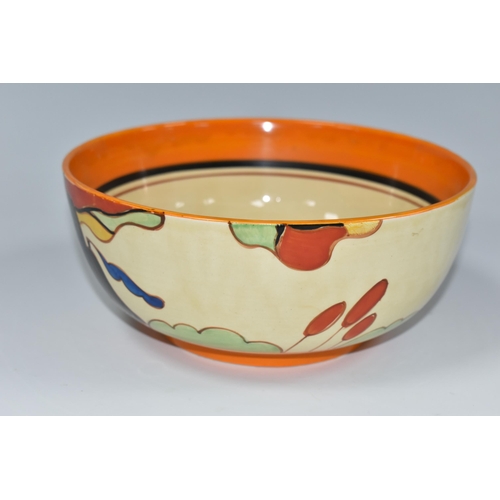 327 - A CLARICE CLIFF FANTASQUE 'ORANGE HOUSE' PATTERN BOWL, painted with two orange houses in a fantasy l... 