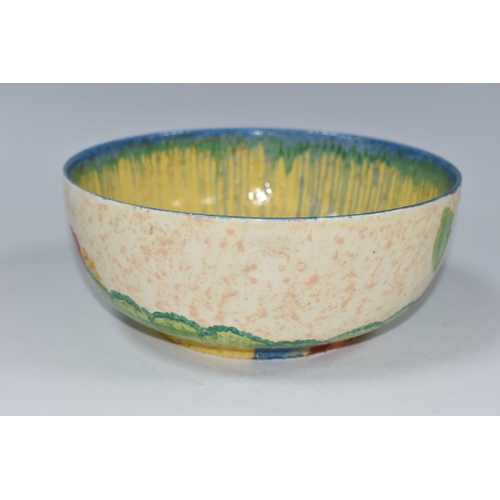 330 - A CLARICE CLIFF PATINA 'COUNTRY' PATTERN BOWL, painted with a country landscape on a textured spatte... 