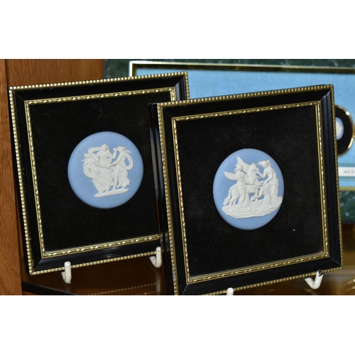 331 - A GROUP OF FRAMED WEDGWOOD JASPERWARE PLAQUES, comprising  a framed set of eight Wedgwood Miniature ... 