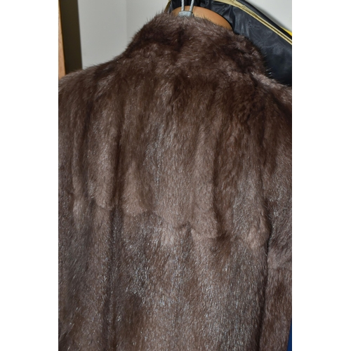 340 - A THREE QUARTER LENGTH FUR COAT, comprising a dusty rose/taupe coloured ladies fur coat, Mandarin st... 