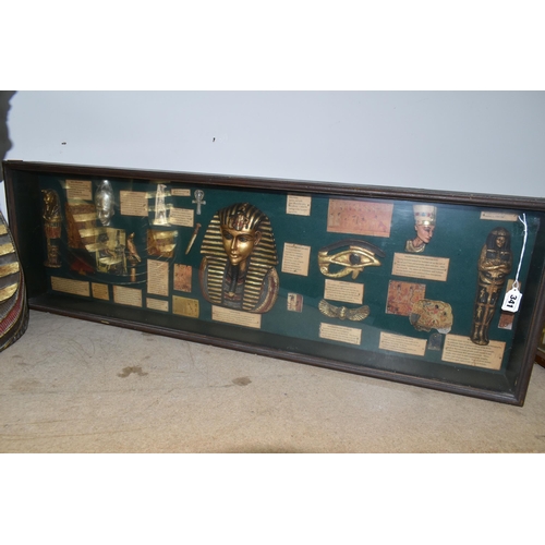 341 - A LARGE BUST OF TUTANKHAMUN AND EGYPTIAN DISPLAY CASE, comprising Tutankhamun 'Golden Mask', height ... 