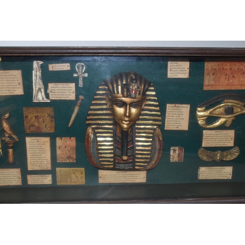 341 - A LARGE BUST OF TUTANKHAMUN AND EGYPTIAN DISPLAY CASE, comprising Tutankhamun 'Golden Mask', height ... 