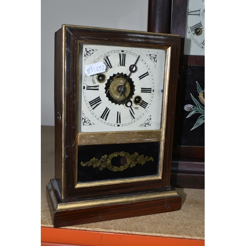 343 - A GROUP OF THREE LATE 19TH CENTURY CLOCKS, comprising an American mahogany-cased steeple clock, Wate... 