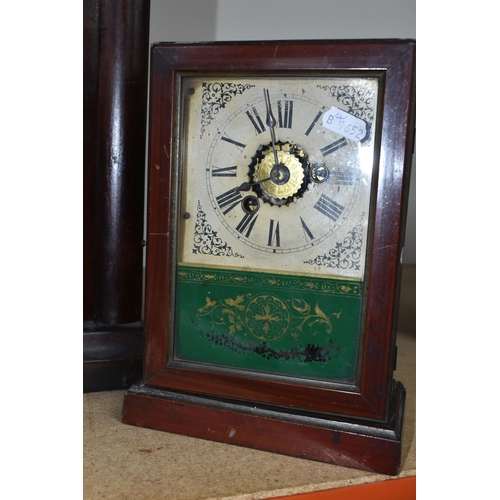 343 - A GROUP OF THREE LATE 19TH CENTURY CLOCKS, comprising an American mahogany-cased steeple clock, Wate... 