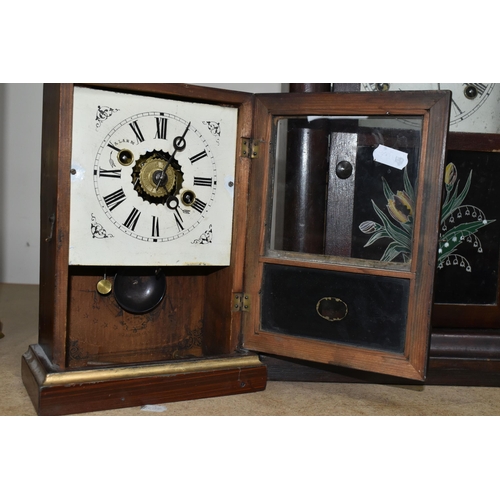 343 - A GROUP OF THREE LATE 19TH CENTURY CLOCKS, comprising an American mahogany-cased steeple clock, Wate... 