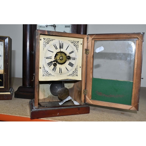 343 - A GROUP OF THREE LATE 19TH CENTURY CLOCKS, comprising an American mahogany-cased steeple clock, Wate... 